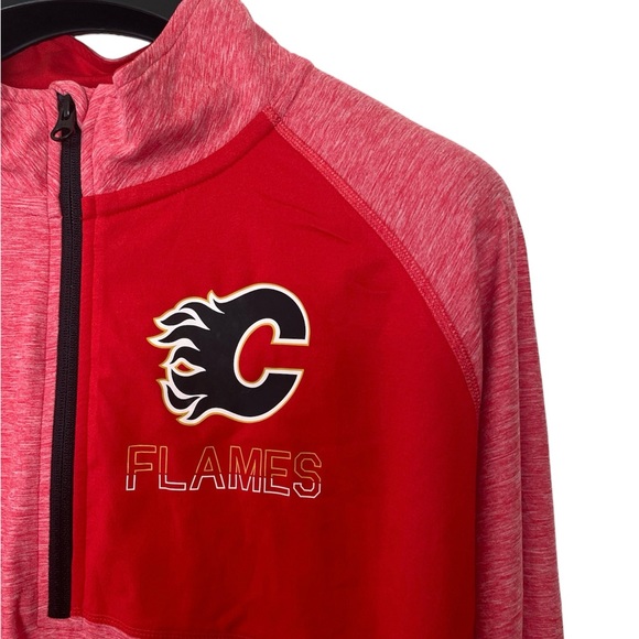 Calgary Flames Fanatics Branded Heather Red
 Quarter-Zip Pullover Jacket… - Picture 3 of 14